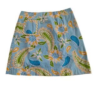 Lilly Pulitzer Skirt Sunflower Floral Paisley Cotton A-Line Mini Blue Size 10
